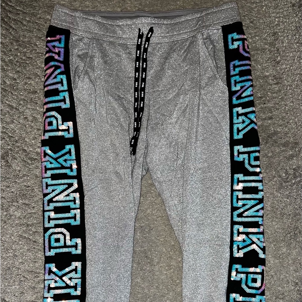 Gray Joggers with Pink Logo
